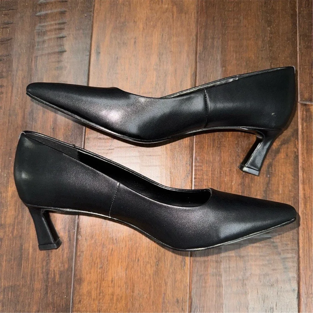 Steve Madden Womens Black Pointed Toe Kitten Heel‎ Pumps Slip On Dress Size 7.5